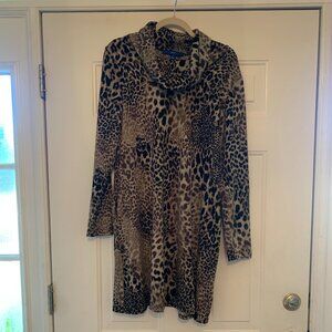Apt. 9 Animal Print Cowl Neck Long Sleeve Dress with pockets Large